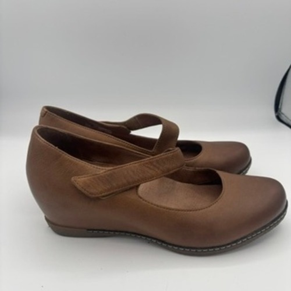 Dansko Lanie Mary Jane Women Sz 38 Brown Leather Wedge Comfort Shoes - Picture 1 of 14
